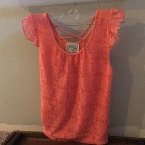Girls coral floral lace shirt